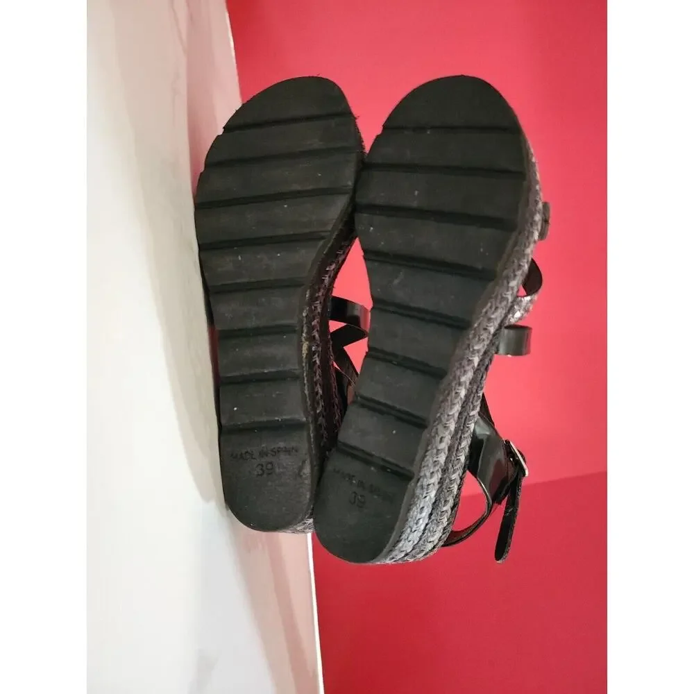 KANNA Espadrilles Womens Sandals Shoes Size 9 EUR 39 Black Strappy platform